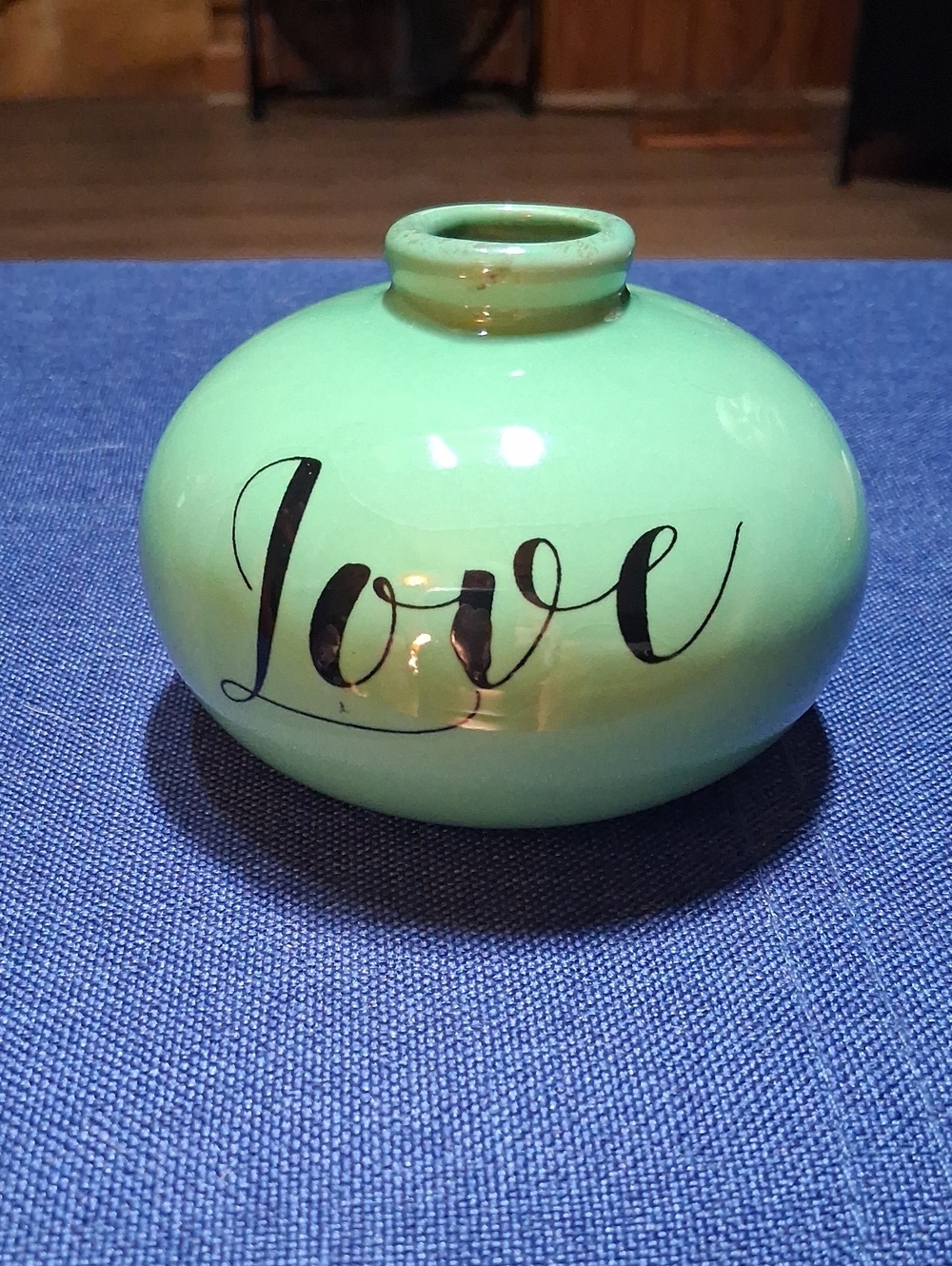 Vintage Mint Green 'Love' Ceramic Vase